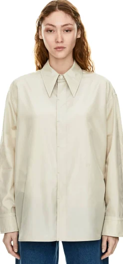Hemd aus fließendem Seidensatin Beige