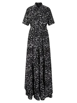 Hemdblusenkleid aus Seide mit Bindegürtel Schwarz
