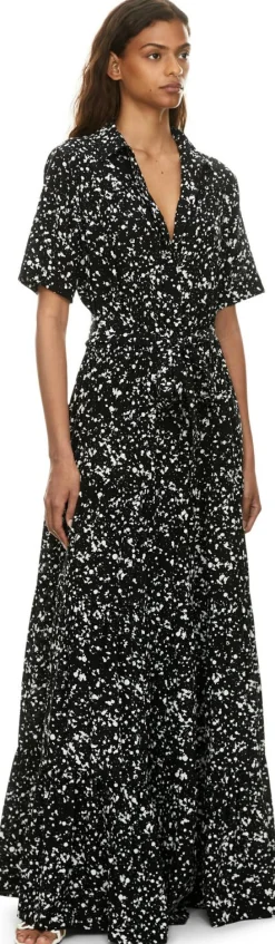 Hemdblusenkleid aus Seide mit Bindegürtel Schwarz