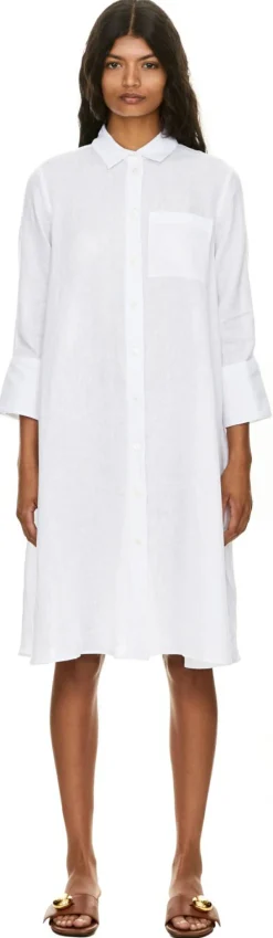 Hemdblusenkleid 'Lena' aus Leinen Weiß