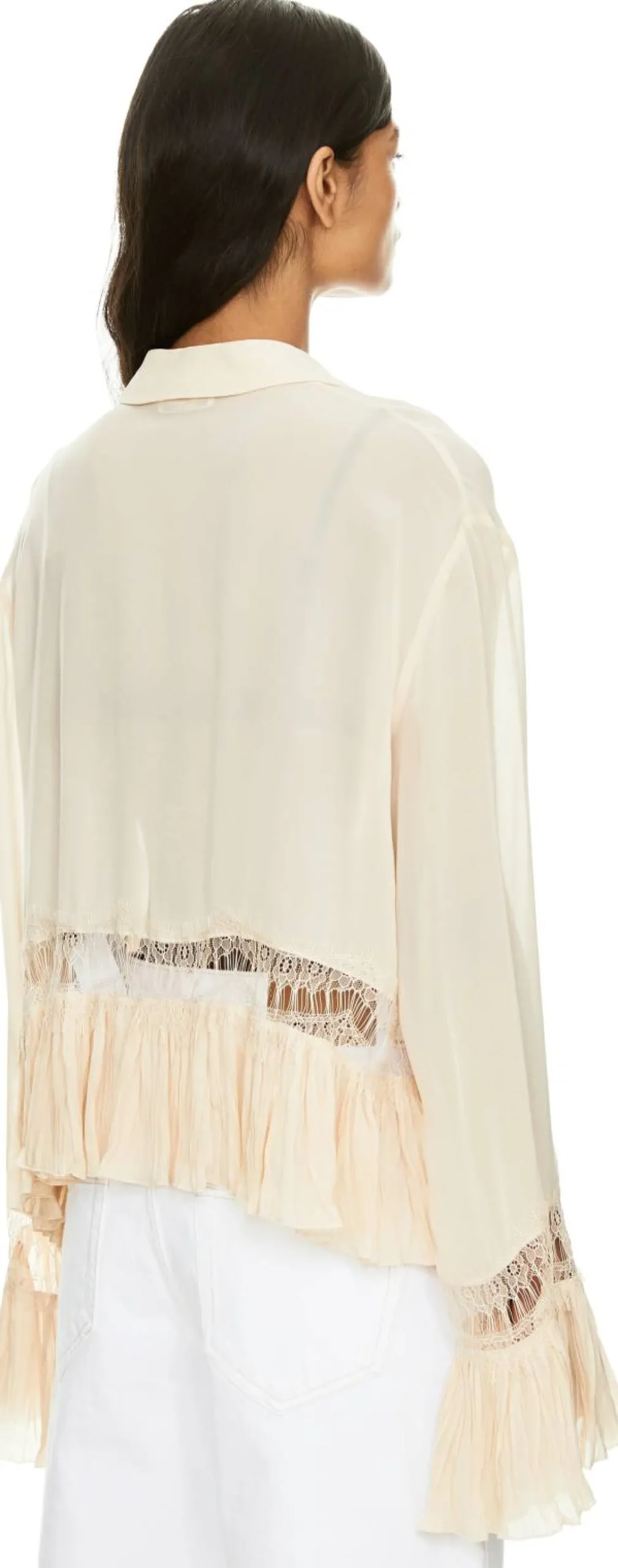 Hemd 'Georgette' mit Spitzenbesatz Beige