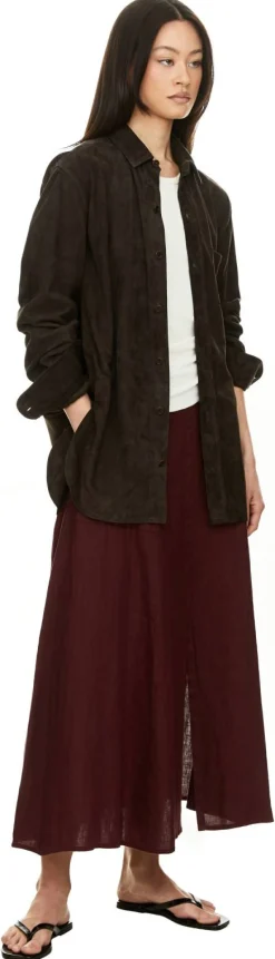 Hemdjacke 'Julian' aus Lammveloursleder Dunkelbraun