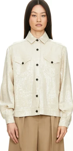 Hemdjacke mit Pailletten Beige
