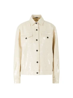 Hemdjacke mit Pailletten Beige