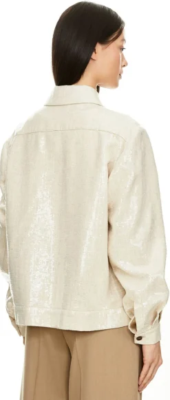 Hemdjacke mit Pailletten Beige