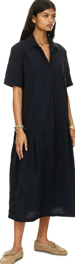 Hemdkleid aus geknitterter Baumwolle Marineblau