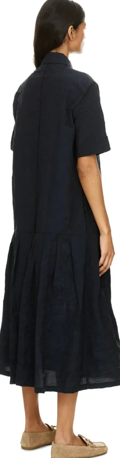 Hemdkleid aus geknitterter Baumwolle Marineblau