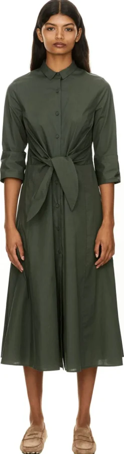 Hemdkleid mit Knotendetail Olivgrün