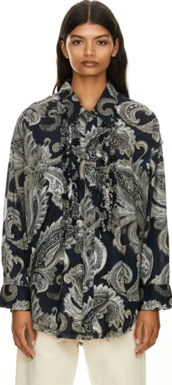 Hemd 'Shredded Seam Ruffle' mit Rüschen Schwarz