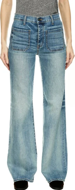 High-Rise-Bootcut Jeans 'Florence' Mittelblau