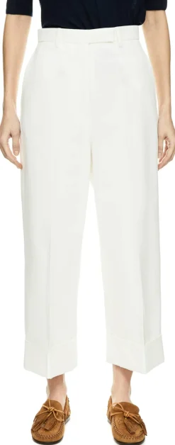 High-Rise Stoffhose mit Bügelfalten Crème