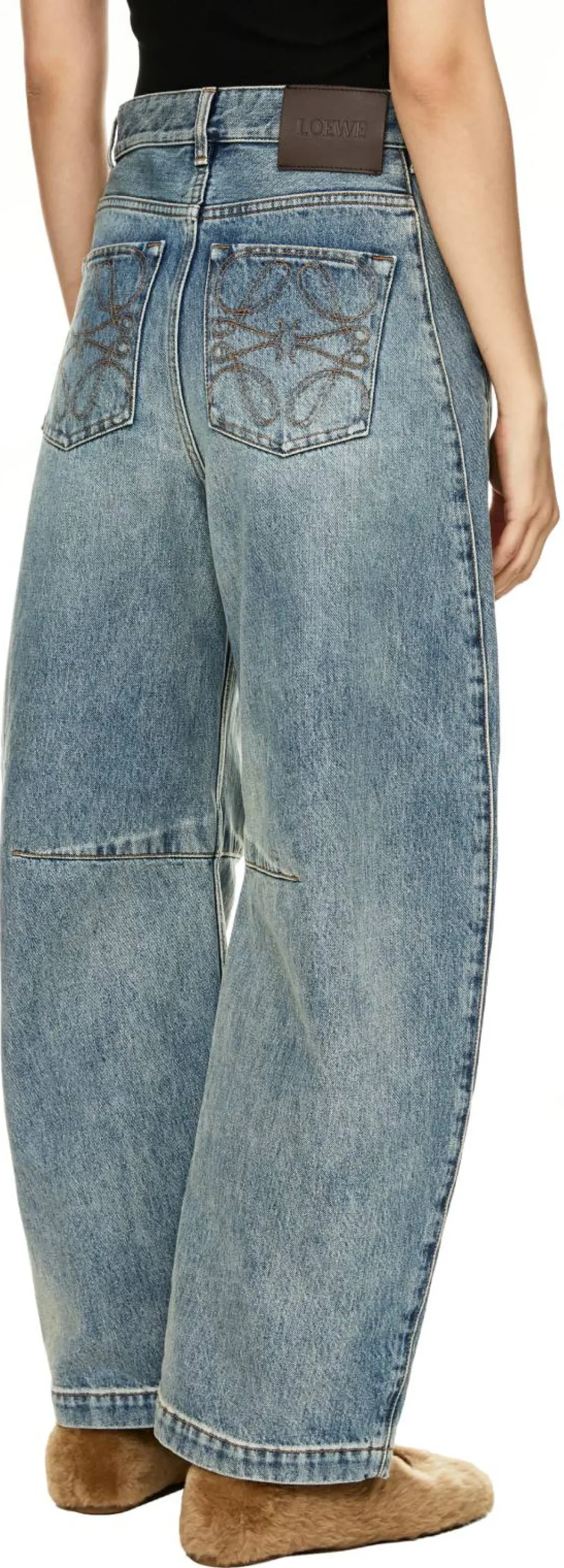 High-Waist Jeans 'Barrel' mit Anagram Stickerei Mittelblau