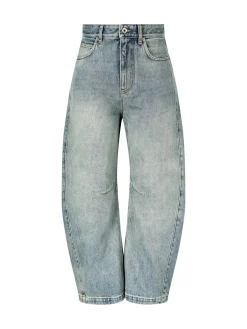 High-Waist Jeans 'Barrel' mit Anagram Stickerei Mittelblau