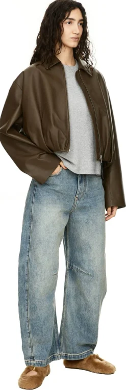 High-Waist Jeans 'Barrel' mit Anagram Stickerei Mittelblau