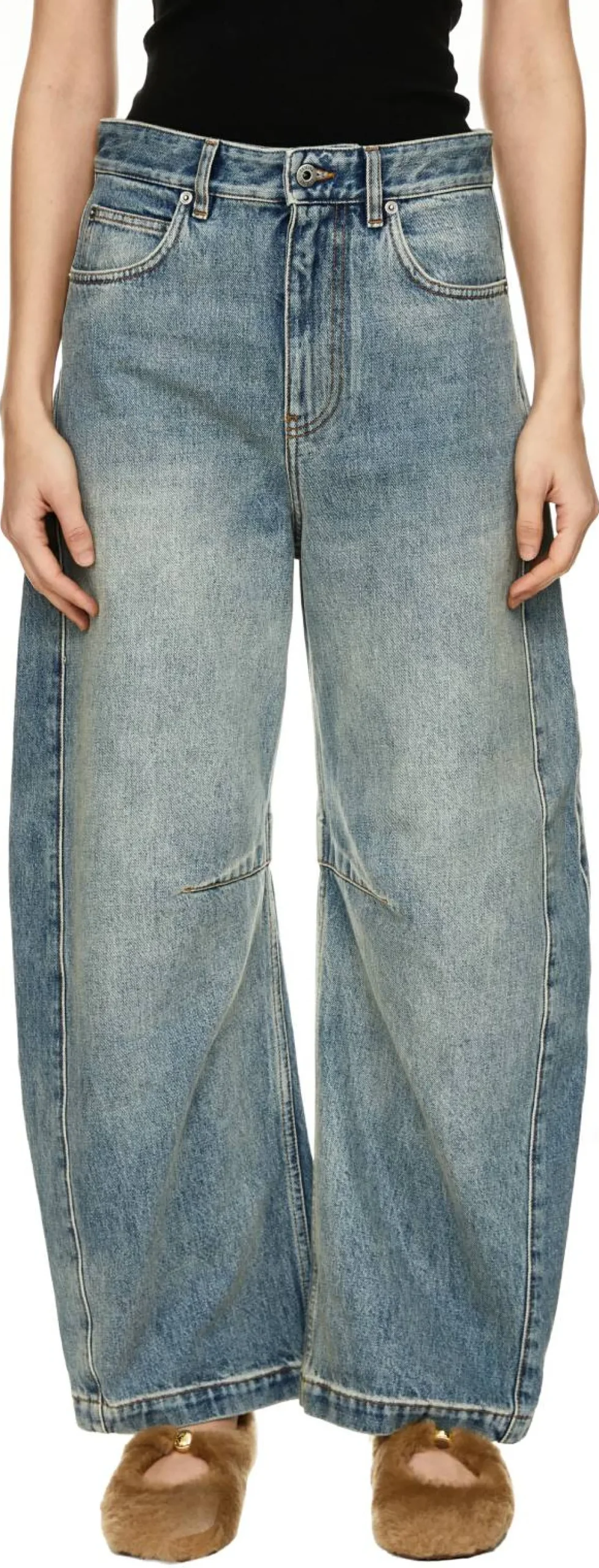 High-Waist Jeans 'Barrel' mit Anagram Stickerei Mittelblau