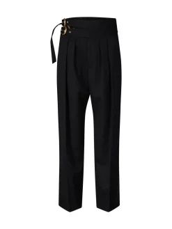 Hochtaillierte Wollhose Schwarz