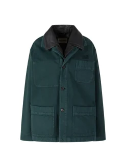 Jacke aus stückgefärbter Gabardine und Leder Grün