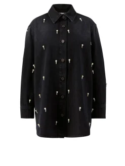 Jeanshemd mit Perlenstickerei Schwarz