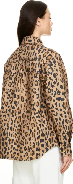 Jeansjacke 'Simba' mit Leopardenmuster Beige