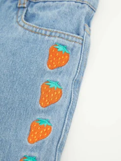 Jeans mit Erdbeer-Stickerei Blau