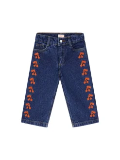 Jeans mit Kirsch-Stickerei Dunkelblau