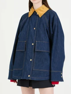Jeansparka mit Cord-Detail Marineblau