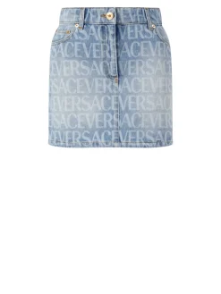 Jeansrock mit Logo-Print Hellblau
