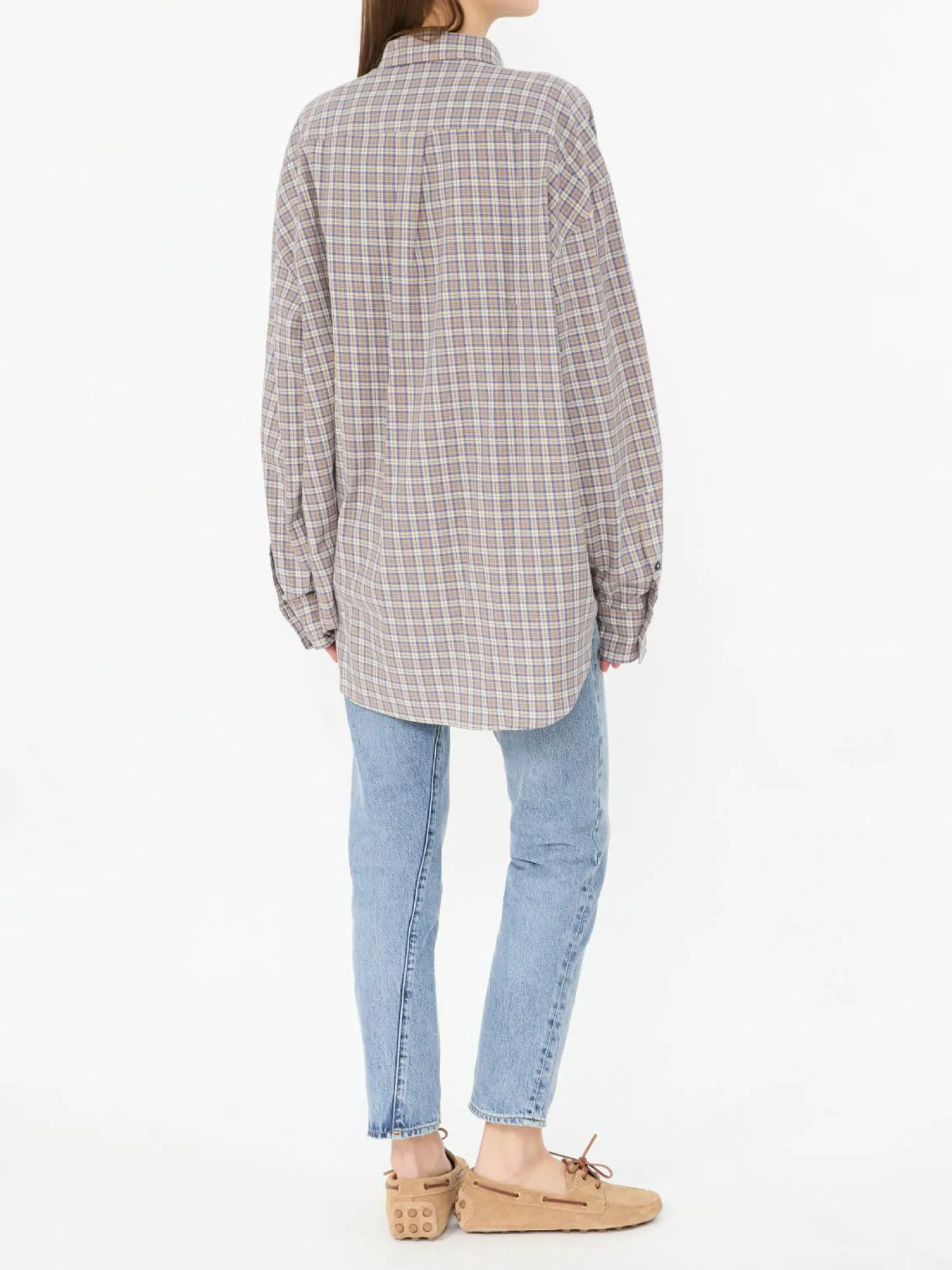Kariertes Boxy Hemd Beige/Blau