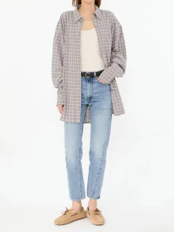 Kariertes Boxy Hemd Beige/Blau
