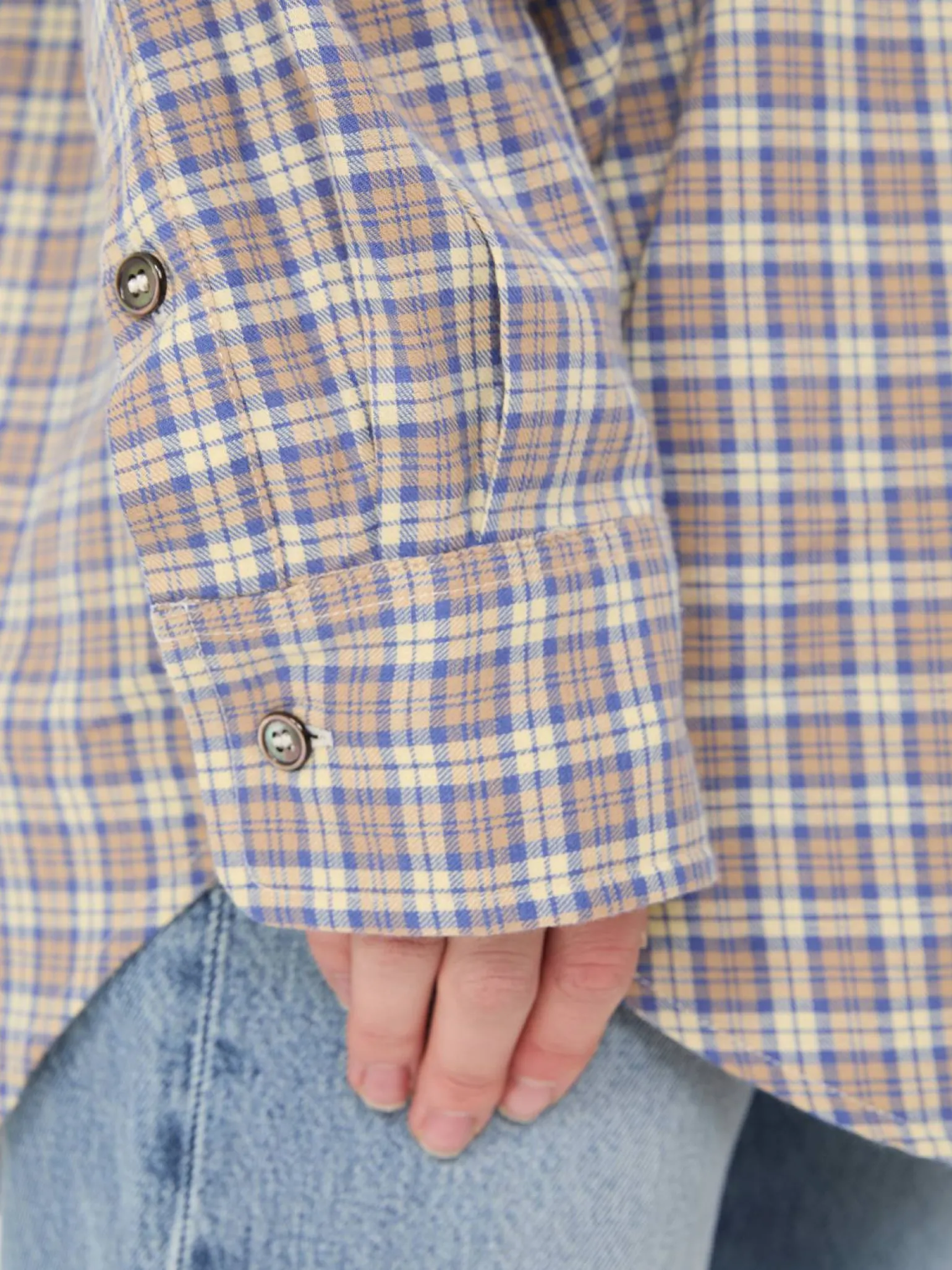 Kariertes Boxy Hemd Beige/Blau