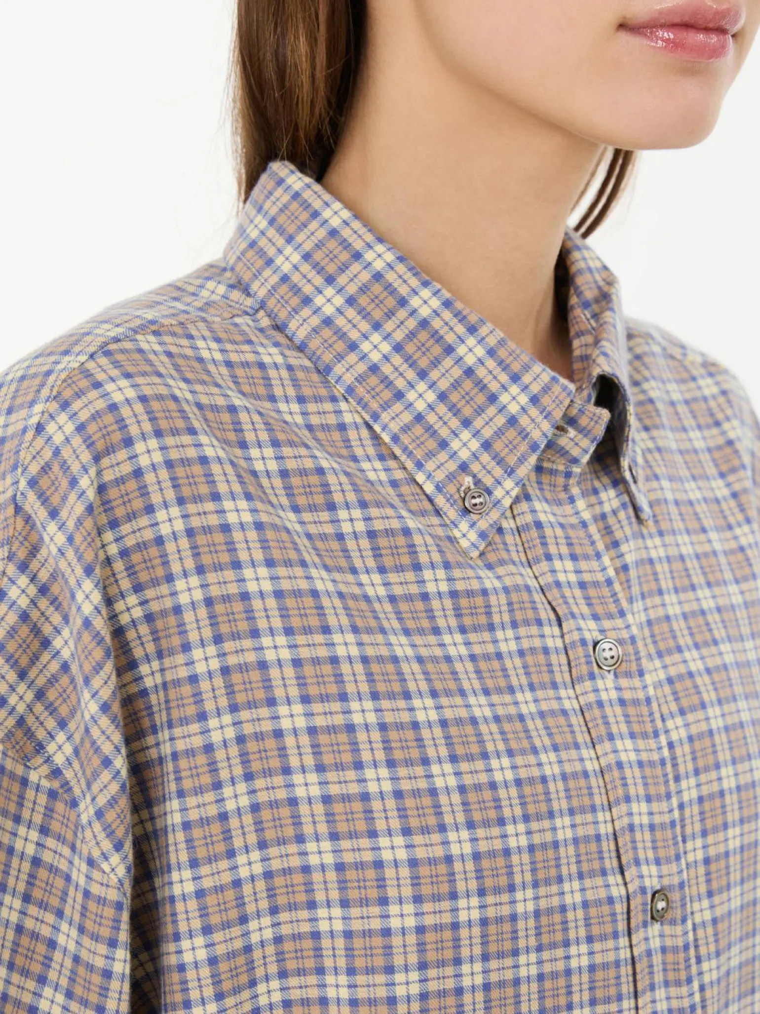 Kariertes Boxy Hemd Beige/Blau