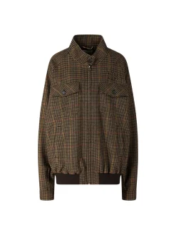 Karierte Wolljacke mit Hahnentrittmuster Braun