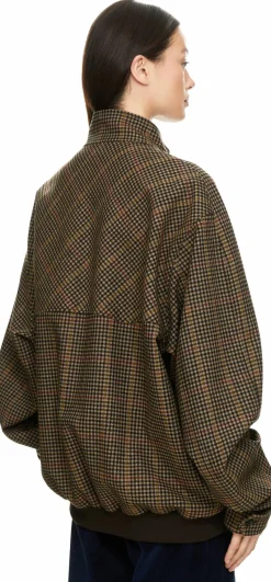 Karierte Wolljacke mit Hahnentrittmuster Braun