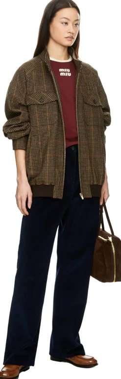 Karierte Wolljacke mit Hahnentrittmuster Braun