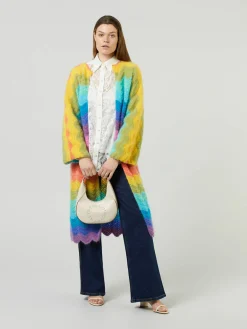 Kid Mohair-Strickmantel Multi/Pink