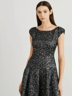 Kleid mit Blüten-Applikation Grau/Blau