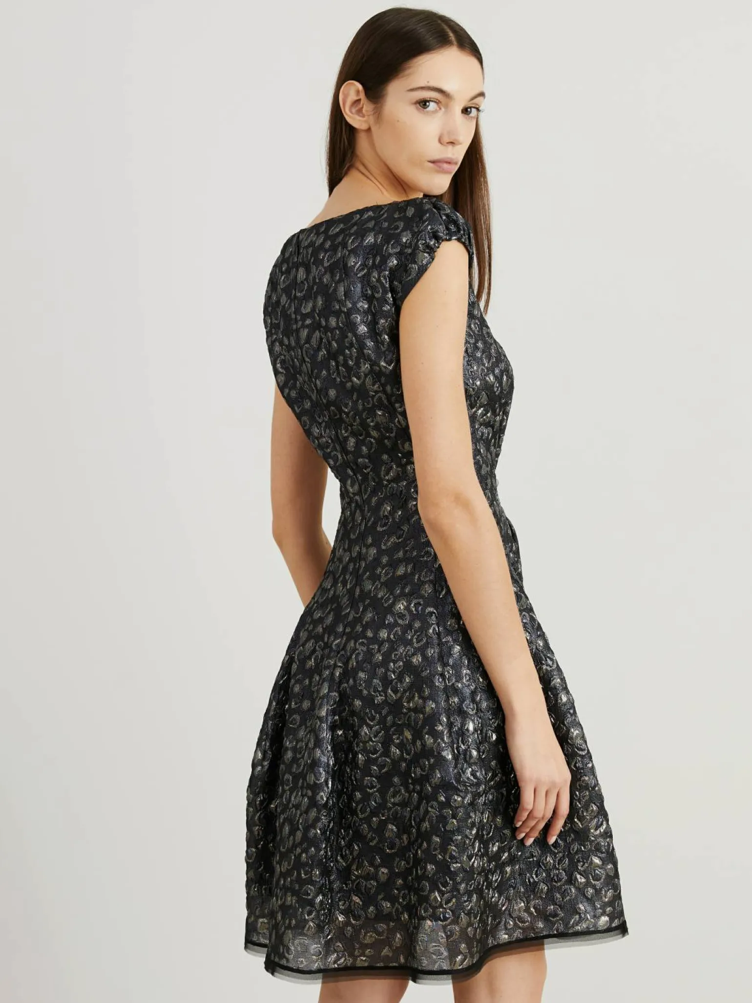 Kleid mit Blüten-Applikation Grau/Blau