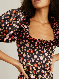 Kleid mit floralem Muster 'Ghita' Schwarz/Multi