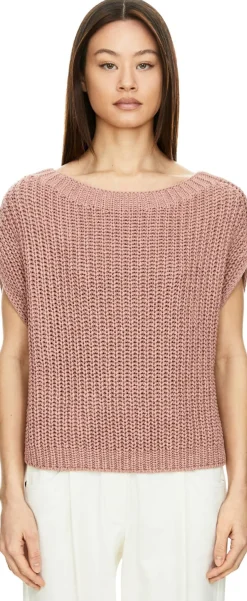 Kurzarmpullover 'Avelin' aus Seide und Leinen Rosenholz