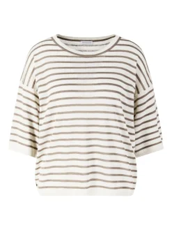 Kurzarmpullover 'Emina' aus Seide und Leinen Off White/Taupe