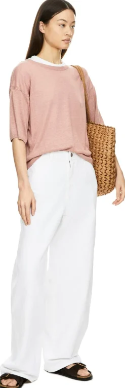 Kurzarmpullover 'Emina' aus Seide und Leinen Rosenholz