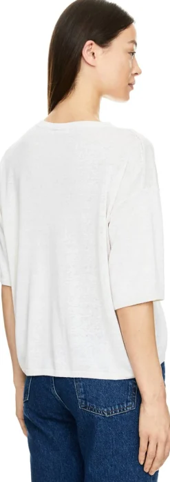 Kurzarmpullover 'Emina' aus Seide und Leinen Off White