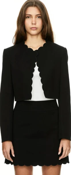 Kurze Blousonjacke mit Muschelsaum Schwarz