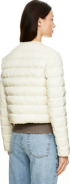 Kurze Daunenjacke 'Fleurs' mit Bouclé-Besatz Beige