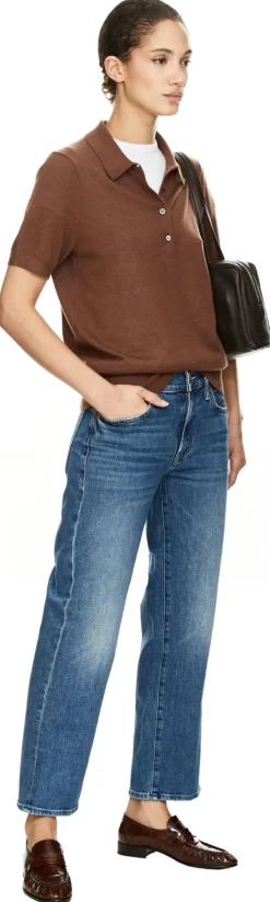 Kurzärmeliger Seiden-Cashmere-Polopullover Choc Mousse