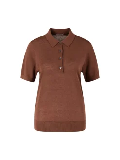 Kurzärmeliger Seiden-Cashmere-Polopullover Choc Mousse