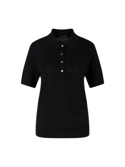 Kurzärmeliger Seiden-Cashmere-Polopullover Black