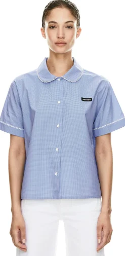 Kurzärmeliges Hemd aus Vichy Blau
