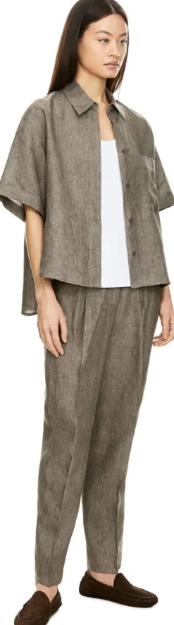 Kurzärmeliges Leinenhemd 'Sardinia' Taupe