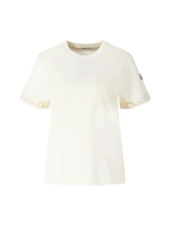 Kurzärmeliges T-Shirt mit Makramee-Besatz Beige